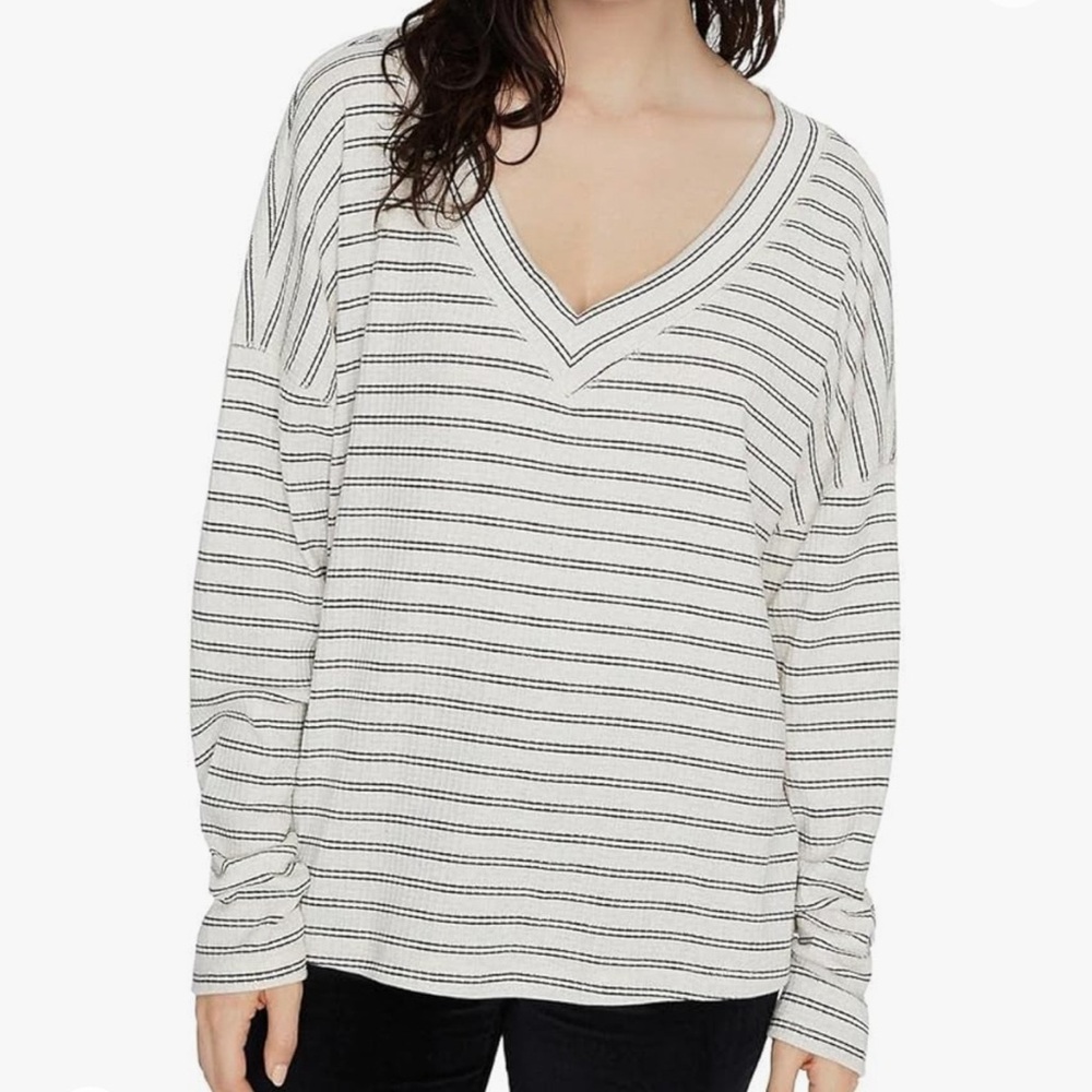 Sanctuary Black and White Striped V-Neck Top